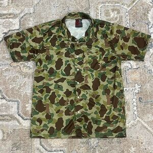 OAF Nation Shirt Men's XL Green Frog Vintage type Camo Button Up Short Sleeve